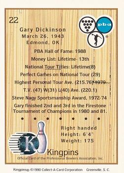 1990 Collect-A-Card Kingpins #22 Gary Dickinson Back